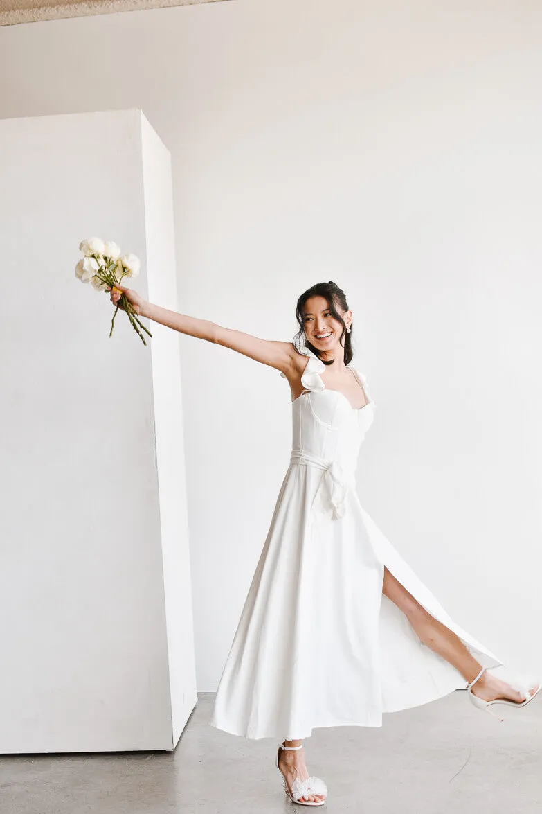 Francoise White Corset Midi Dress sold by Confête
