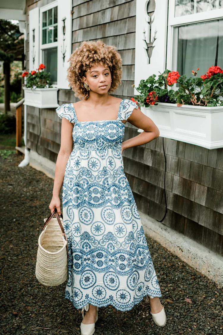 Marisol Blue and White Eyelet Midi Dress sold by Confête product image thumbnail 2