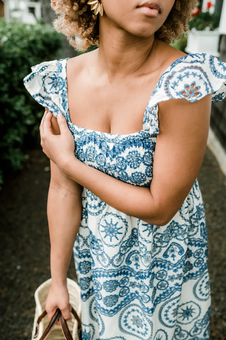 Marisol Blue and White Eyelet Midi Dress sold by Confête product image thumbnail 3