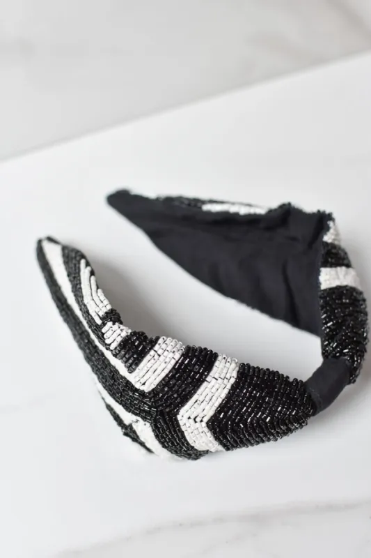 Beaded Black and White Striped Headband  - FINAL SALE sold by Confête