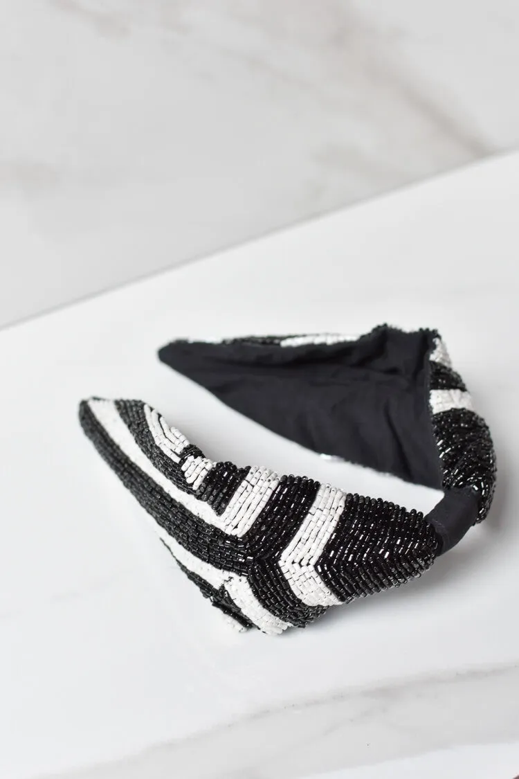 Beaded Black and White Striped Headband - FINAL SALE sold by Confête product image thumbnail 2