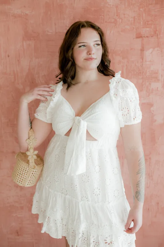 Lottie Eyelet Mini Dress sold by Confête
