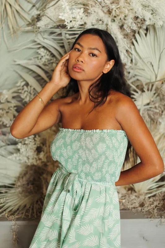 Green and White Leaf Print Strapless Maxi Dress - FINAL SALE sold by Confête