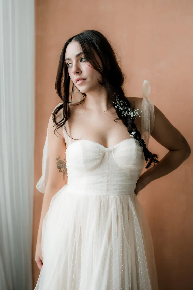 Swiss Dot Mesh Midi Dress - Cream sold by Confête product image thumbnail 2