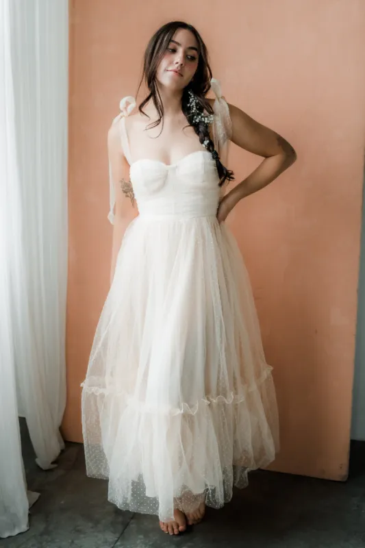 Swiss Dot Mesh Midi Dress - Cream sold by Confête