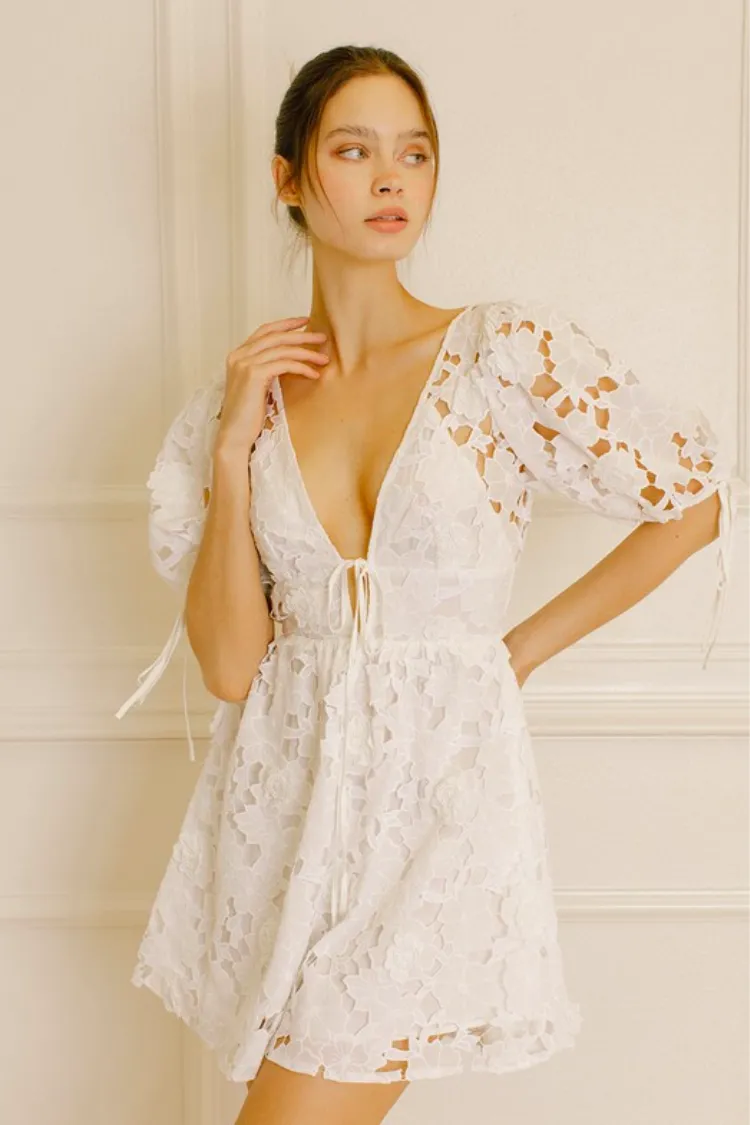Becca 3D Floral White Mini Dress sold by Confête product image thumbnail 2