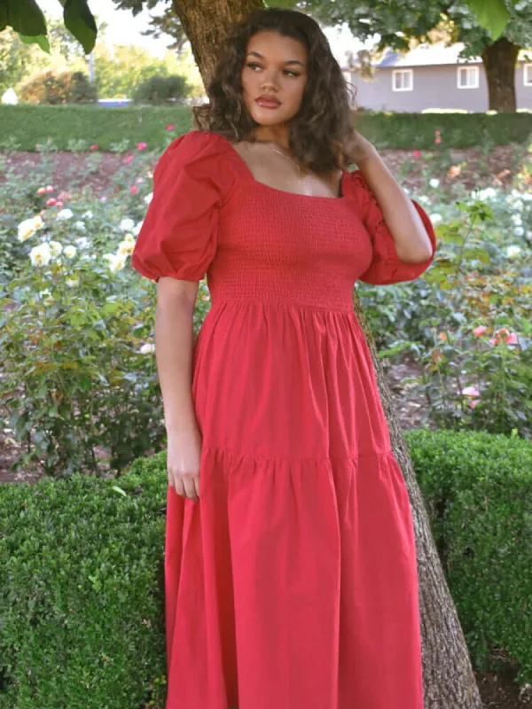 Heath Puff Sleeve Plus Midi Dress - Tomato sold by Confête