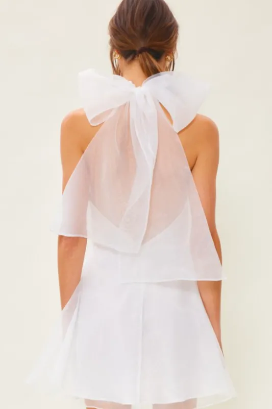 Cece White Bow Back Halter Mini Dress sold by Confête