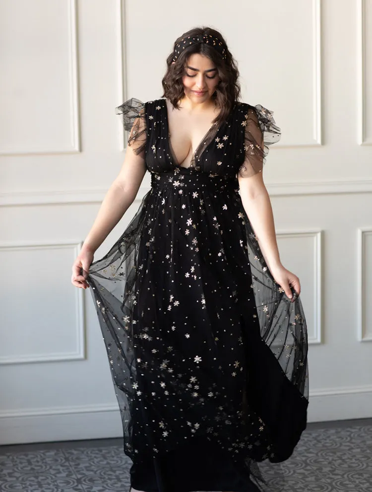 Starry Eyed Sequin Star Mesh Maxi - Black sold by Confête product image thumbnail 3