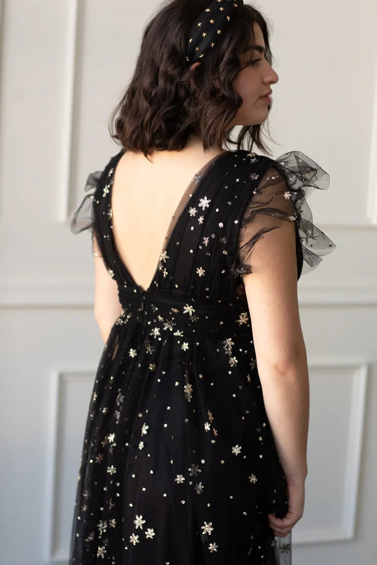 Starry Eyed Sequin Star Mesh Maxi - Black sold by Confête product image thumbnail 4