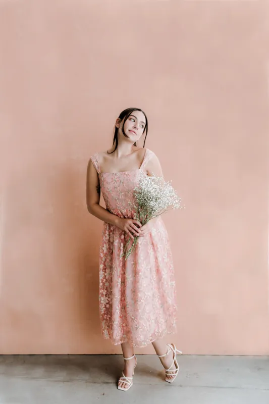 Alexandra Pink Jacquard Midi Dress - FINAL SALE sold by Confête