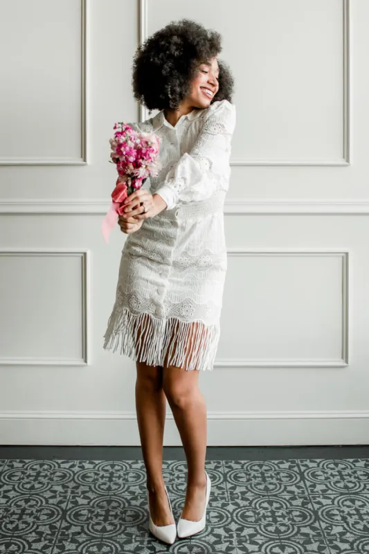 Hibiscus Lace Fringe Mini Shirt Dress  - FINAL SALE sold by Confête