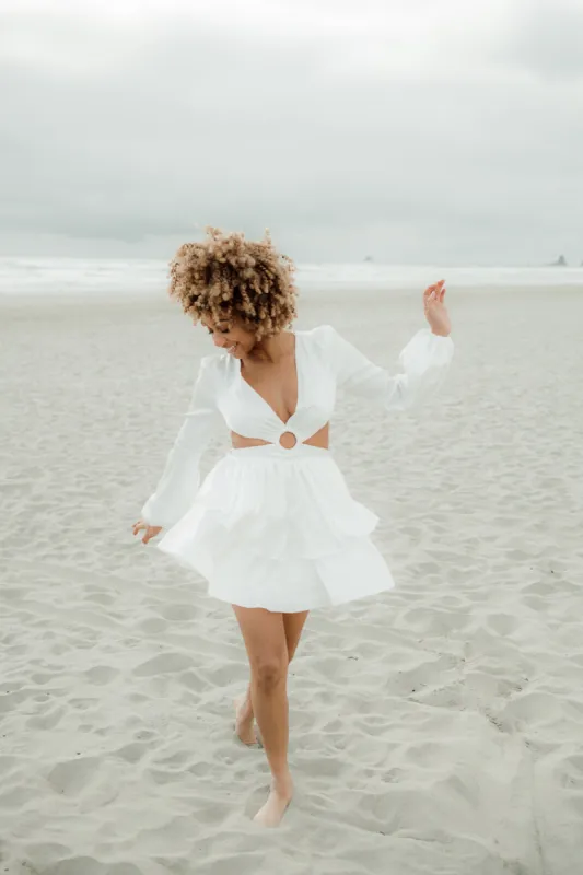 Rya White Silky Cutout Mini Dress sold by Confête