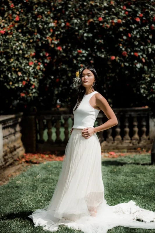 Misty Cream Tulle Midi Skirt - FINAL SALE sold by Confête