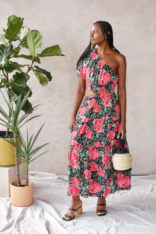 Floral One Shoulder Midi Dress - FINAL SALE made by Moon River