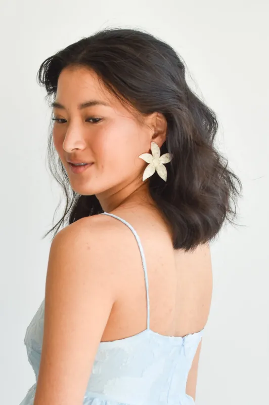 Annie Flower Stud Earrings - White Shell sold by Confête