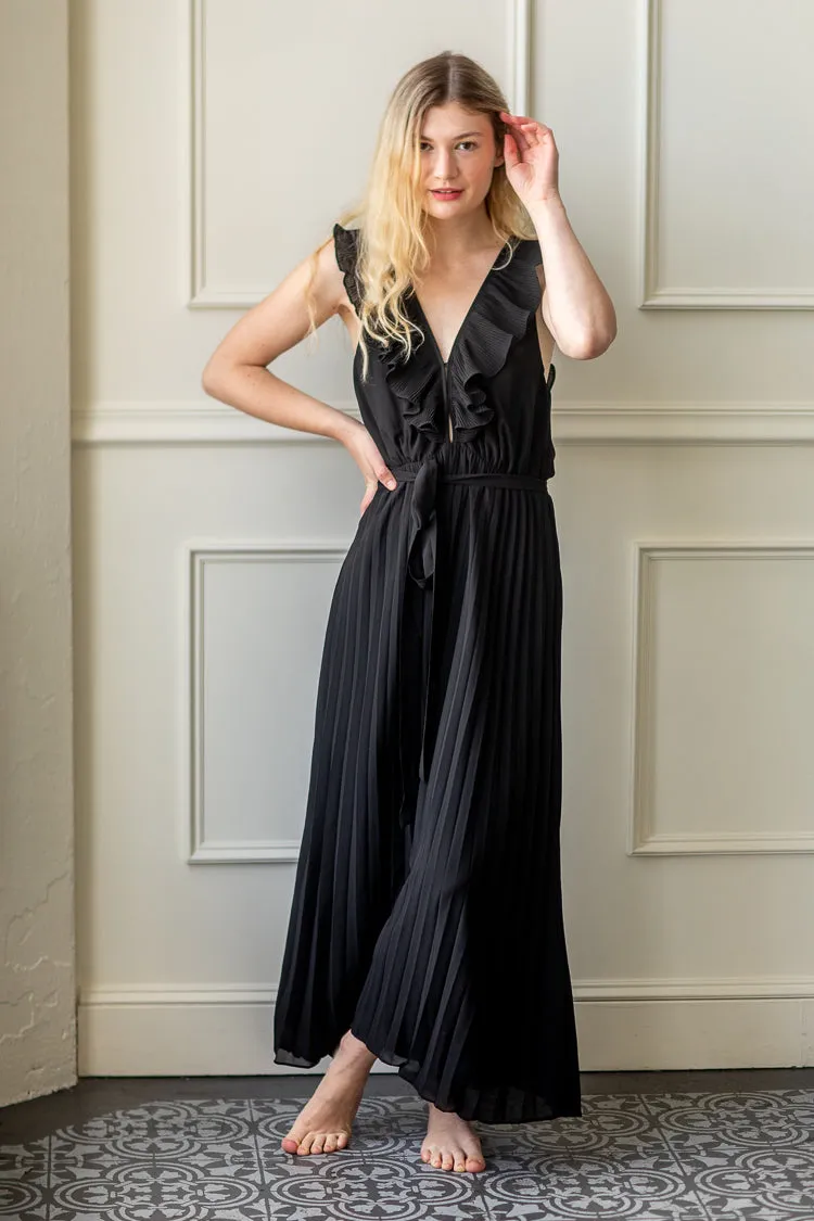 Ravello Deep V Pleated Maxi Dress - Black - FINAL SALE sold by Confête