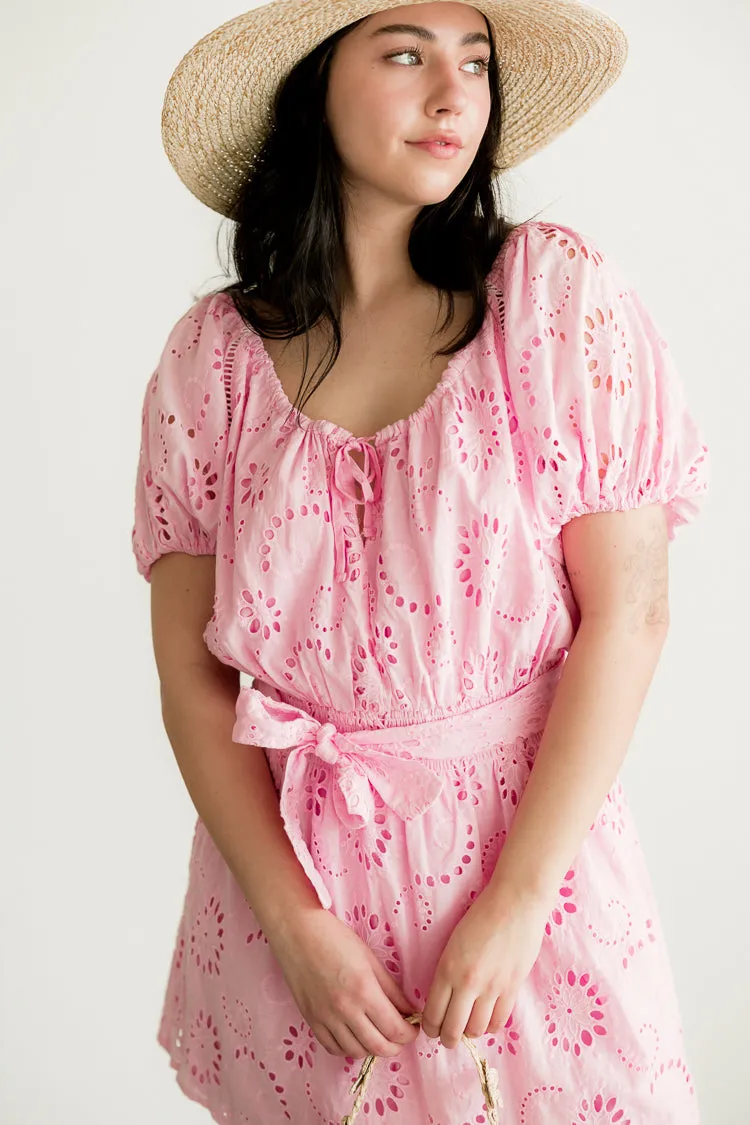 Tayla Pink Eyelet Mini Dress - FINAL SALE sold by Confête product image thumbnail 2