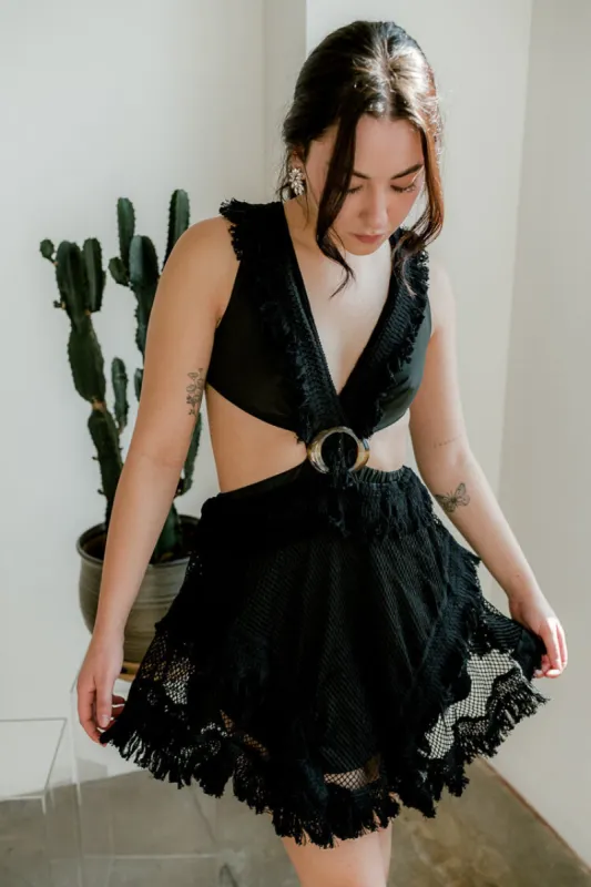 Salma Black Crochet Mini Dress sold by Confête