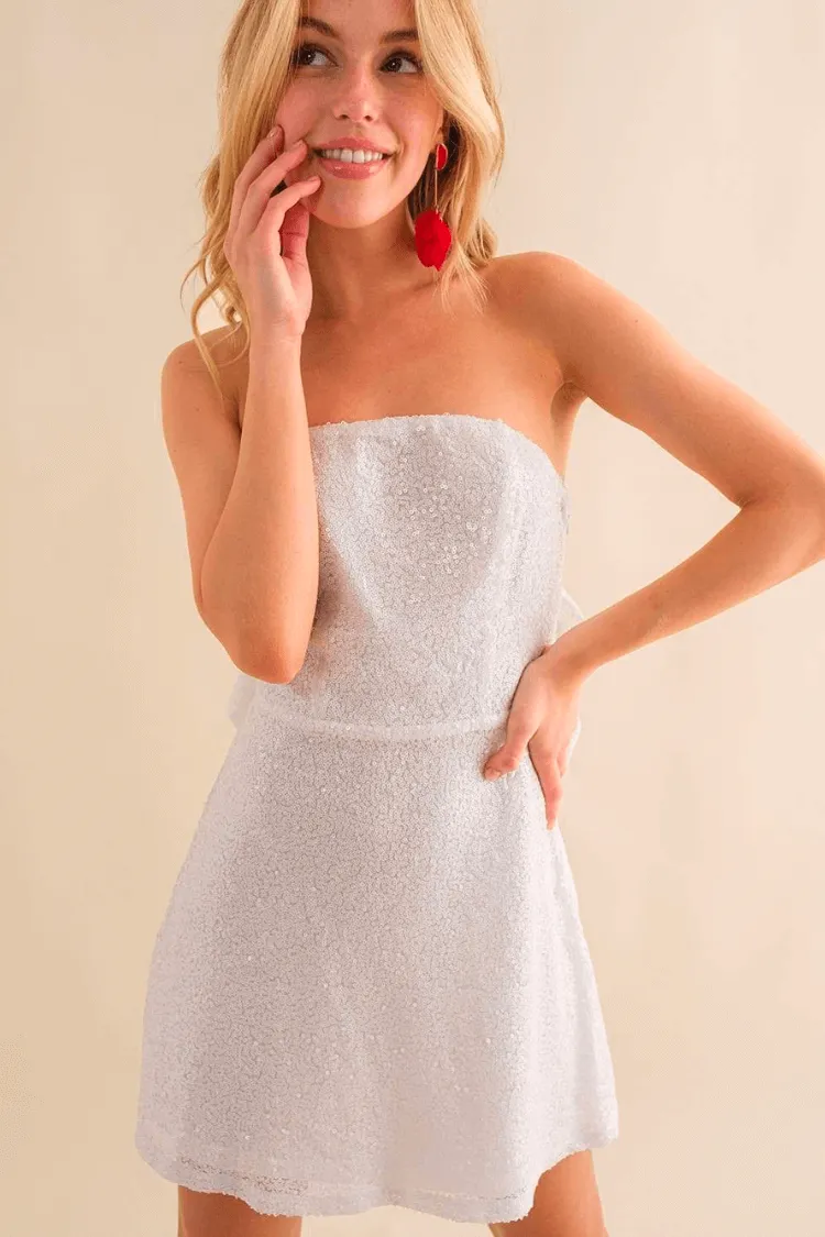 Margaux Bow Back Mini Dress - White Sequin - FINAL SALE sold by Confête product image thumbnail 2