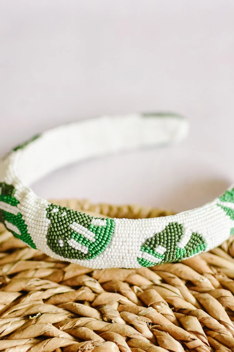 Beaded White and Green Palm Leaf Headband - FINAL SALE sold by Confête product image thumbnail 2
