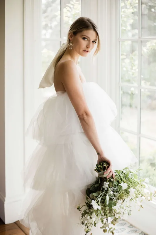 Chloe White Tulle High-Low Maxi Dress sold by Confête