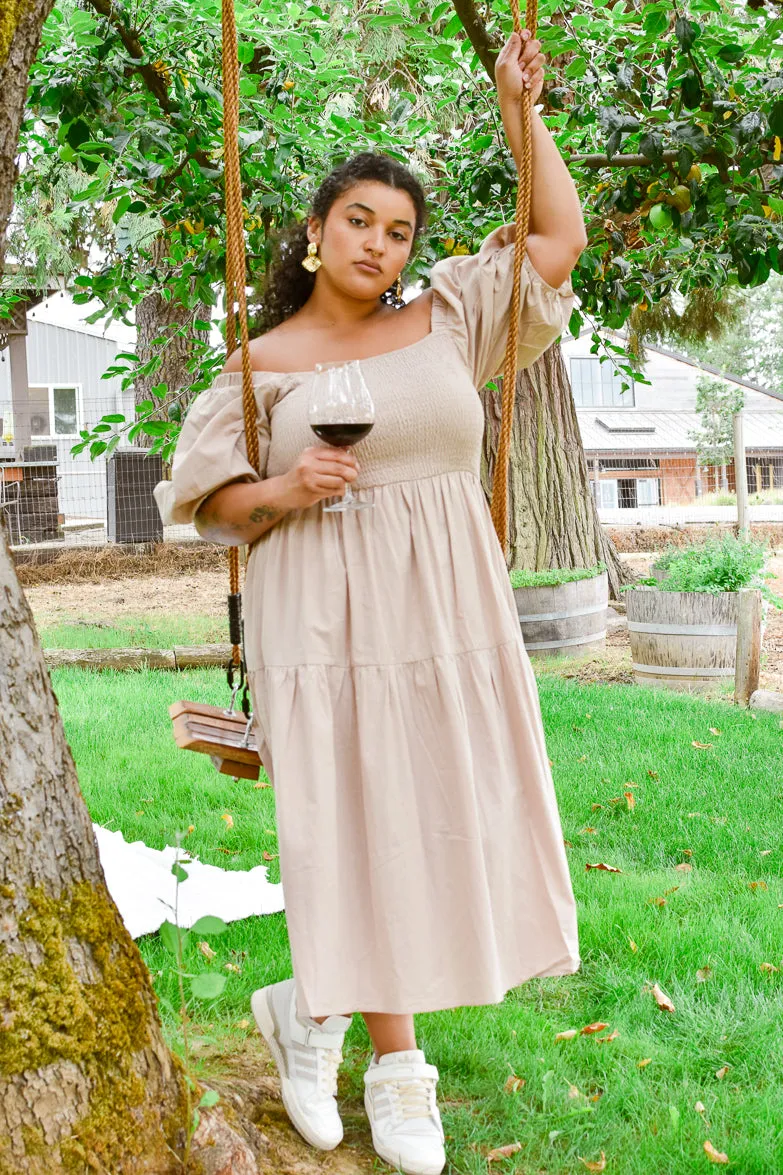 Heath Puff Sleeve Midi Dress - Taupe sold by Confête