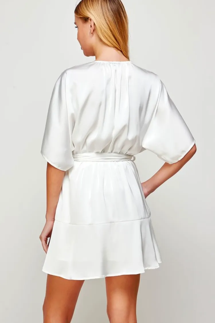 Adriana Silky Flared Sleeve Mini Wrap Dress - White - FINAL SALE sold by Confête product image thumbnail 2