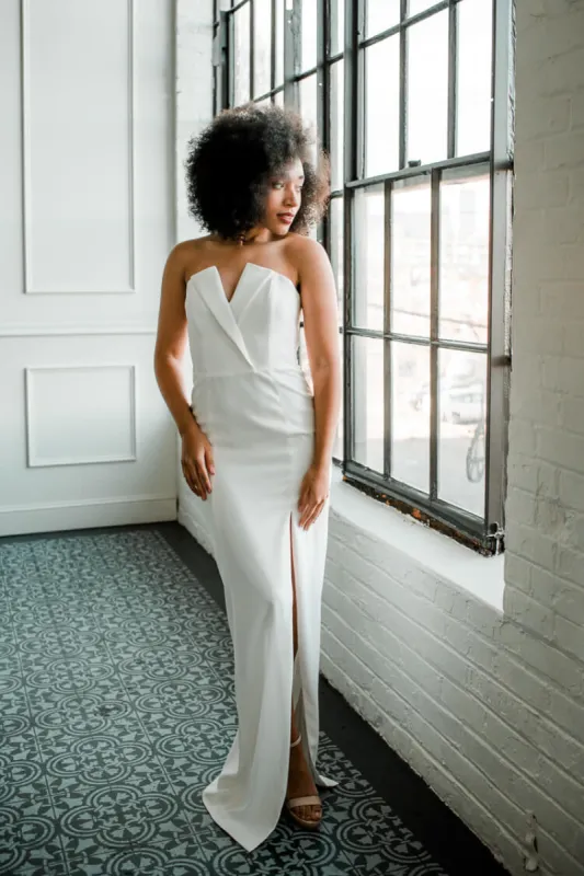 Sylvia White Tuxedo Lapel Column Dress  - FINAL SALE sold by Confête