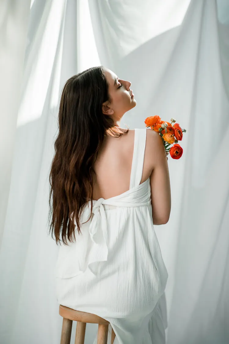 Cristina Bow-Tie Back Midi Dress - White sold by Confête product image thumbnail 3