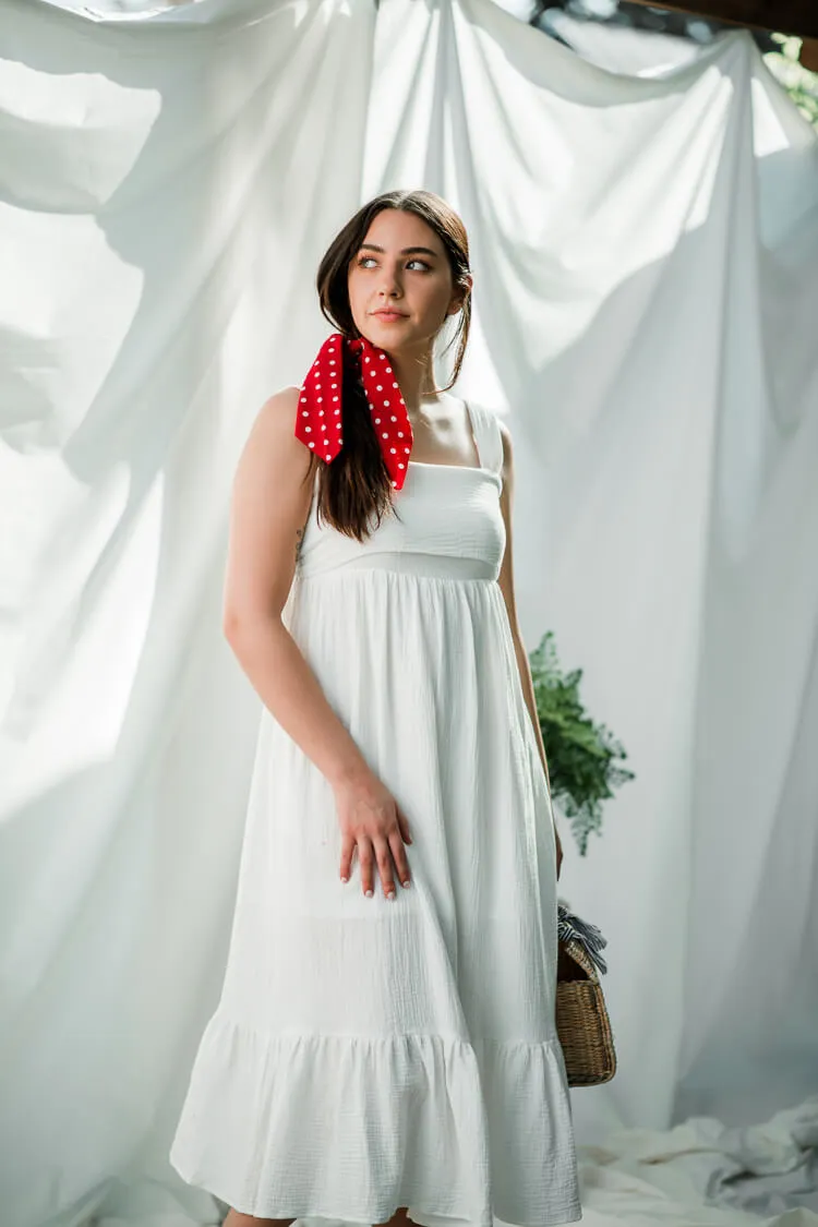 Cristina Bow-Tie Back Midi Dress - White sold by Confête