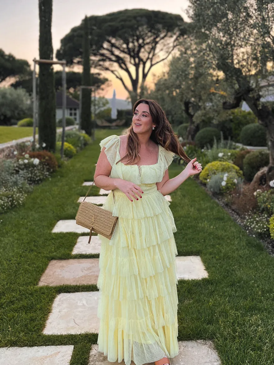 ワンピース VALLO DE NEAR Lindi Dress Yellow Pre-Order - Valensole Swiss Dot Maxi Dress - Yellow - July