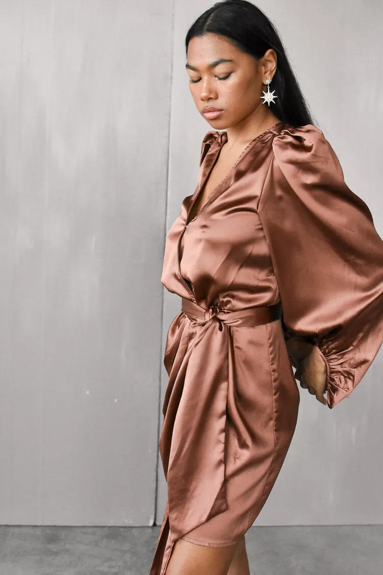 Gal Satin Wrap Mini Dress - Bronze - FINAL SALE sold by Confête product image thumbnail 2