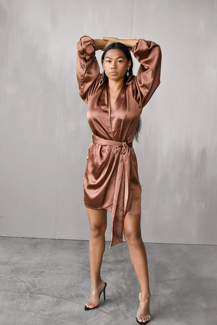 Gal Satin Wrap Mini Dress - Bronze - FINAL SALE sold by Confête product image thumbnail 4