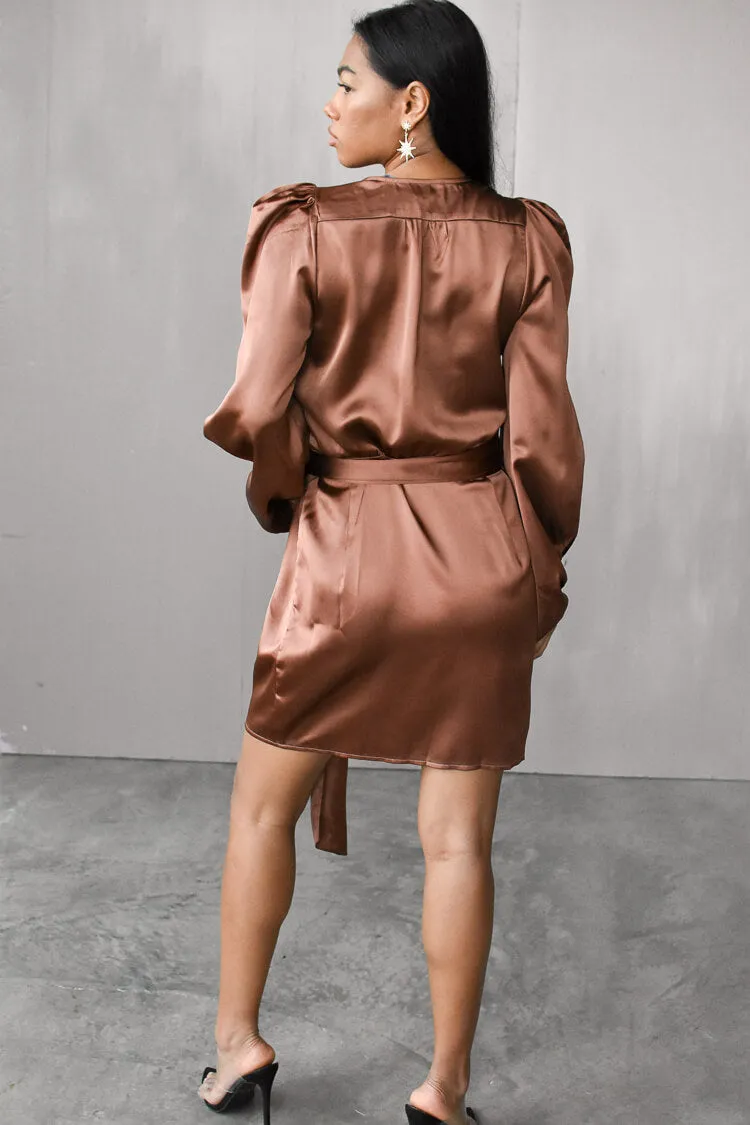 Gal Satin Wrap Mini Dress - Bronze - FINAL SALE sold by Confête product image thumbnail 5