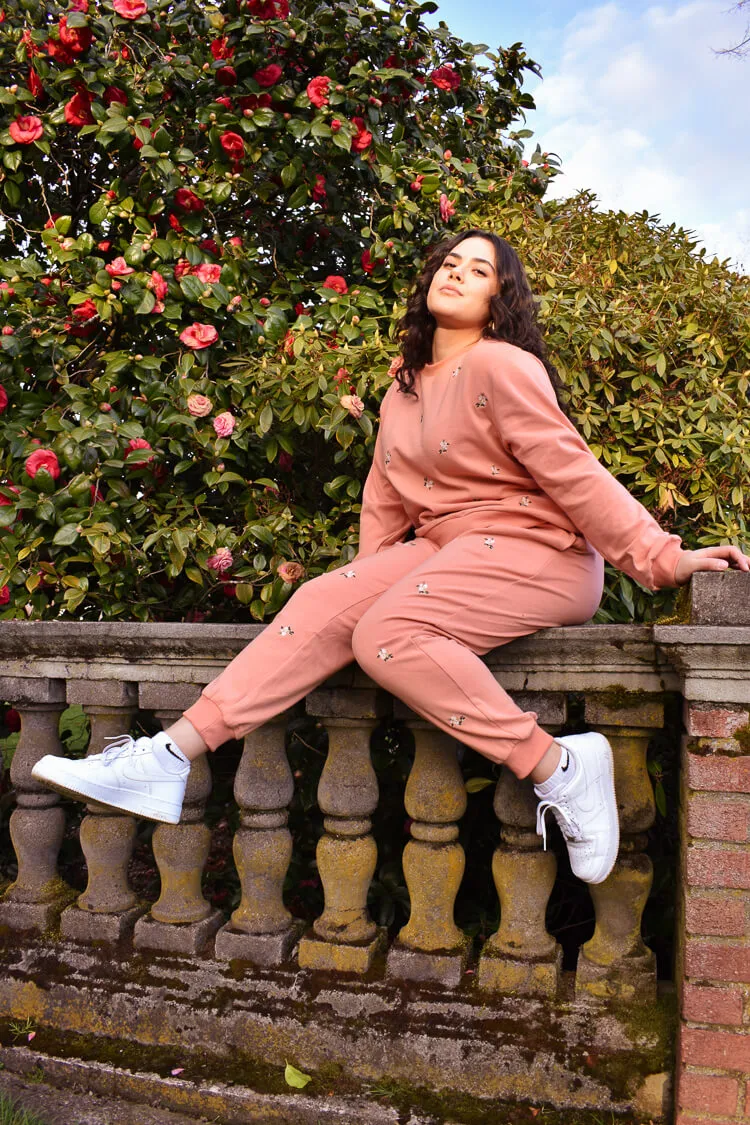 Rosie Floral Embroidered Sweatpants - Salmon - FINAL SALE sold by Confête