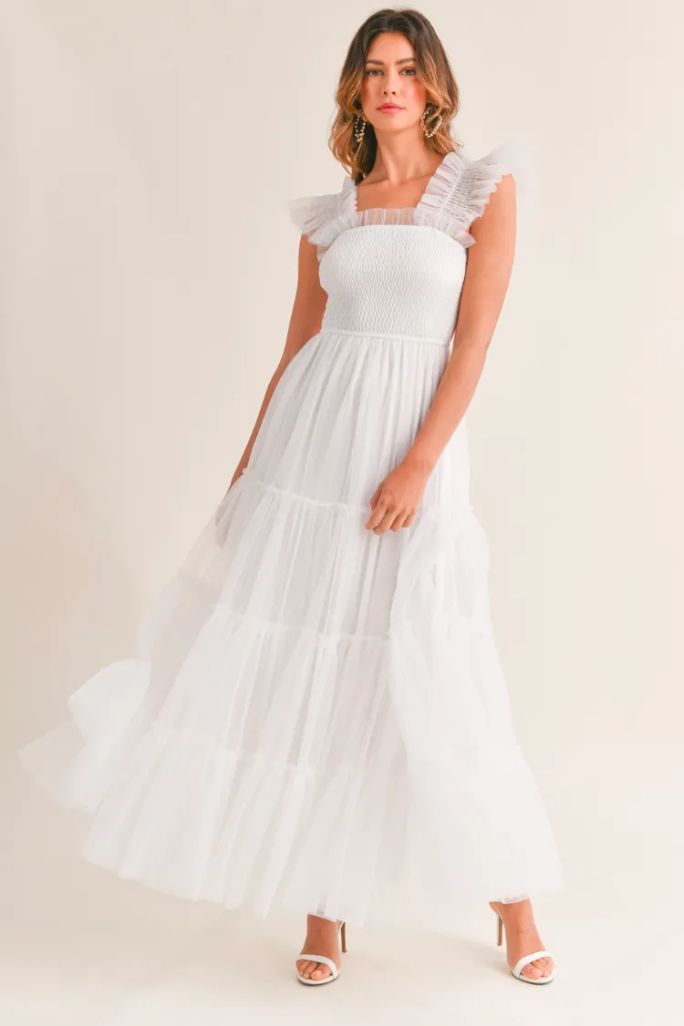 Fiori Tulle Tiered Maxi Dress - White sold by Confête product image thumbnail 3