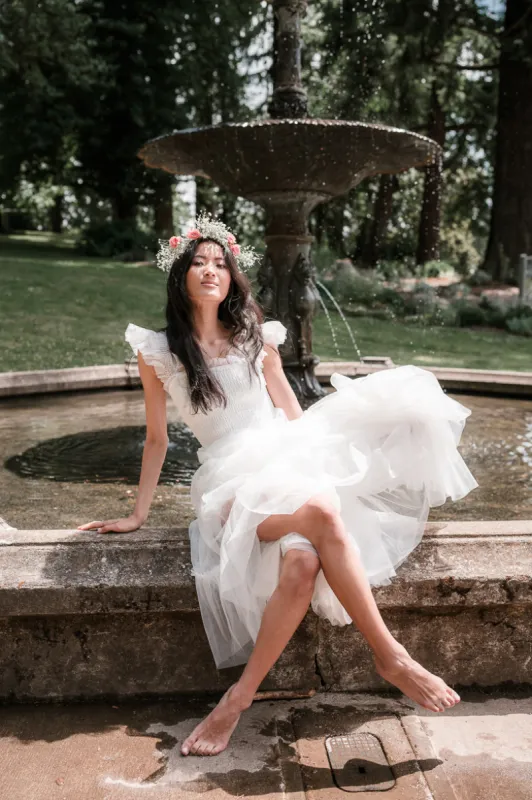 Fiori Tulle Tiered Maxi Dress - White made by Confête