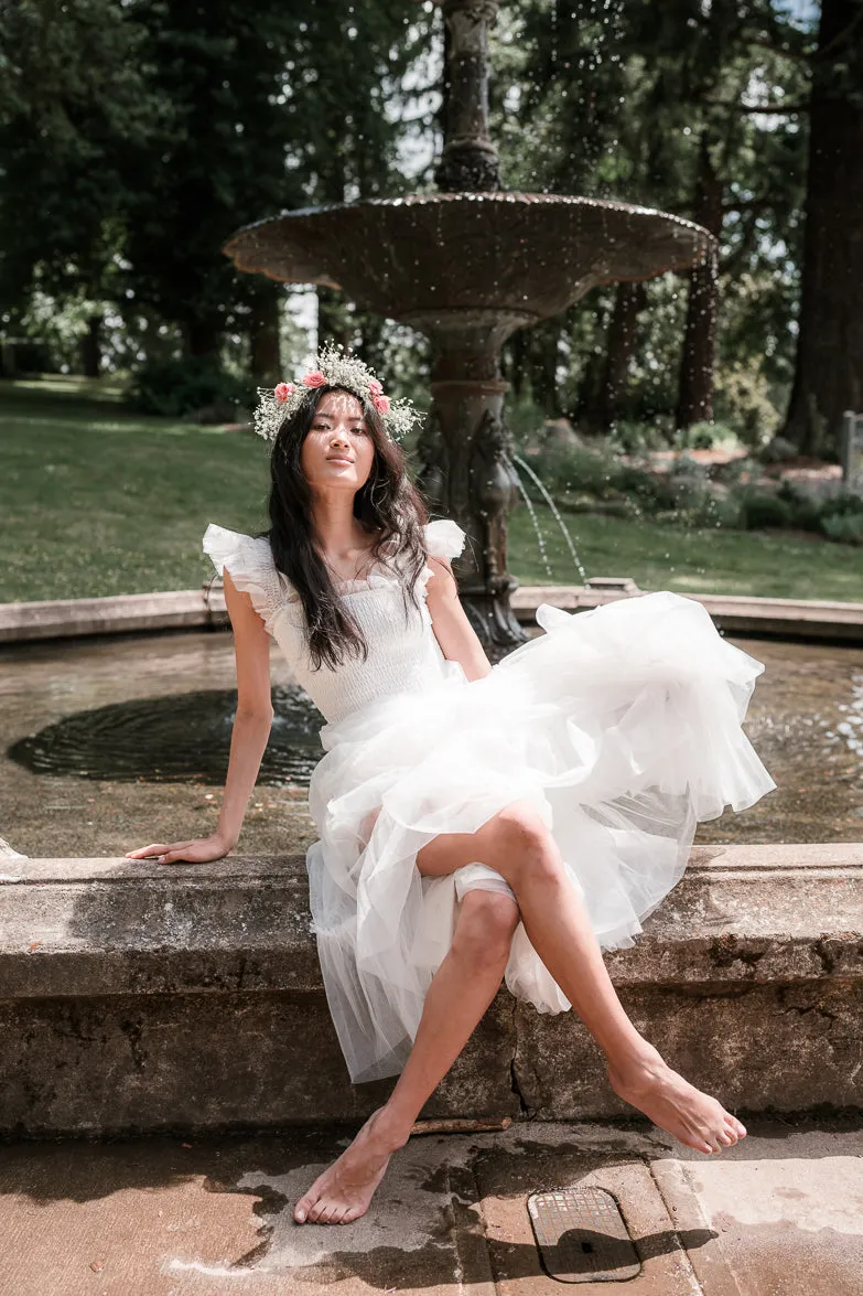 Fiori Tulle Tiered Maxi Dress - White sold by Confête