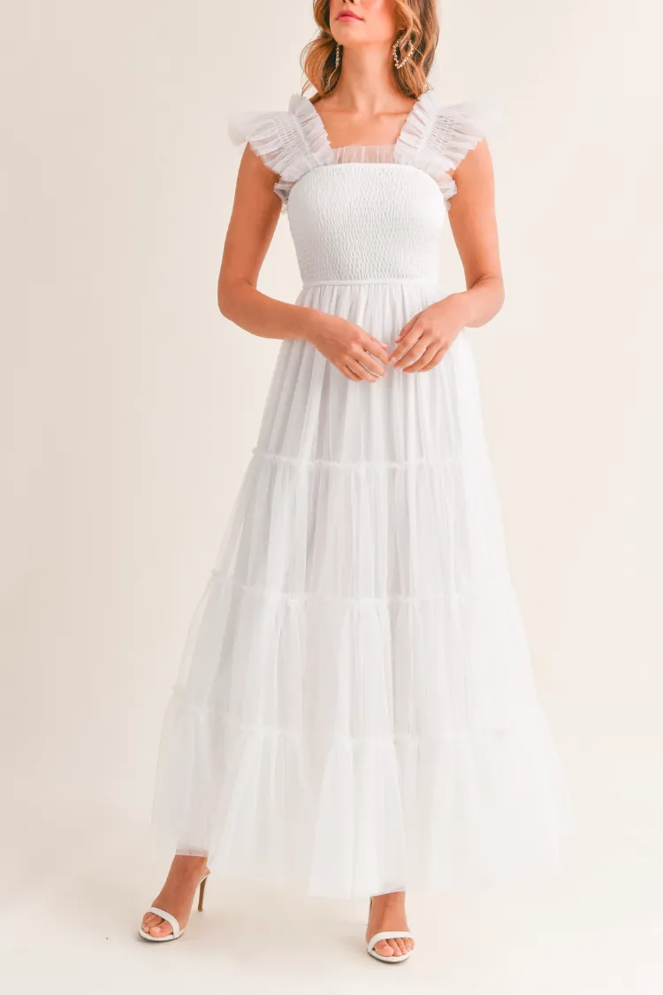 Fiori Tulle Tiered Maxi Dress - White sold by Confête product image thumbnail 5