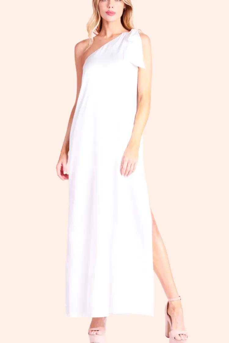 San Miguel One Shoulder Silky Maxi Dress - White - FINAL SALE sold by Confête