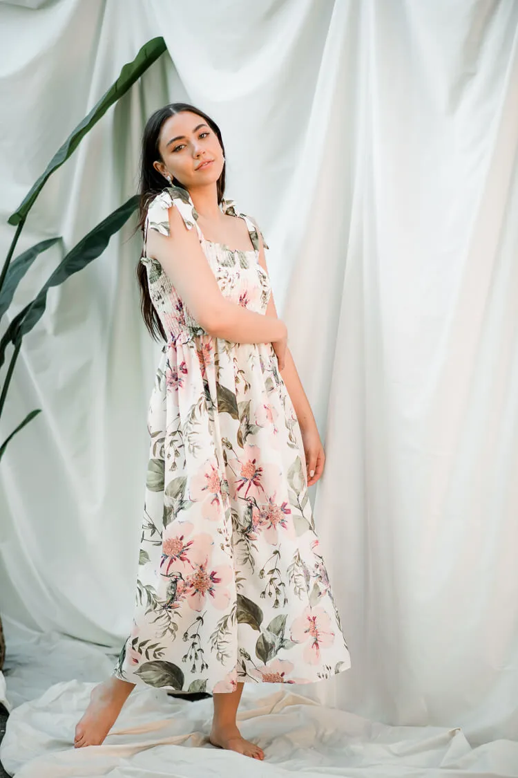 Mariana Pink Tropical Print Midi Dress sold by Confête