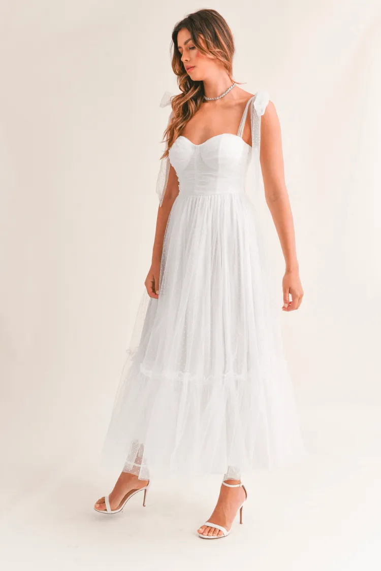 Swiss Dot Mesh Midi Dress - White sold by Confête product image thumbnail 5