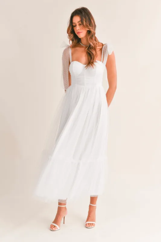 Swiss Dot Mesh Midi Dress - White sold by Confête