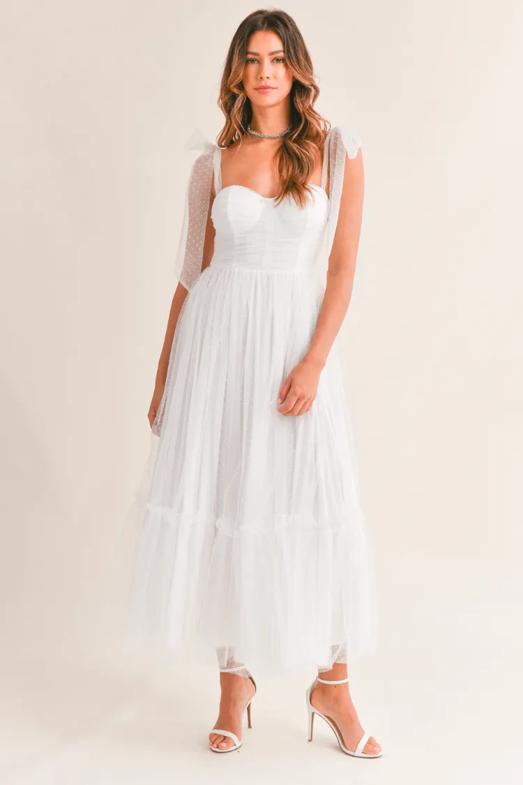 Swiss Dot Mesh Midi Dress - White sold by Confête product image thumbnail 2