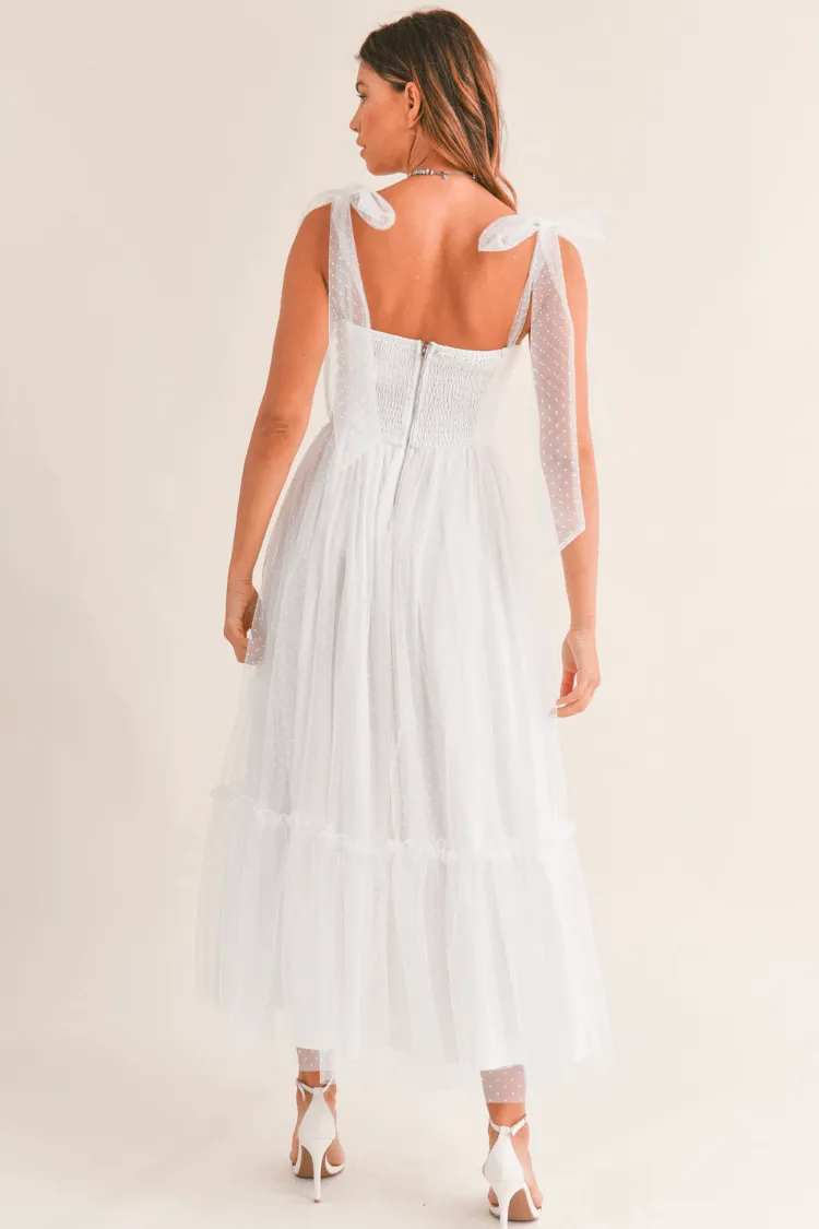 Swiss Dot Mesh Midi Dress - White sold by Confête product image thumbnail 4