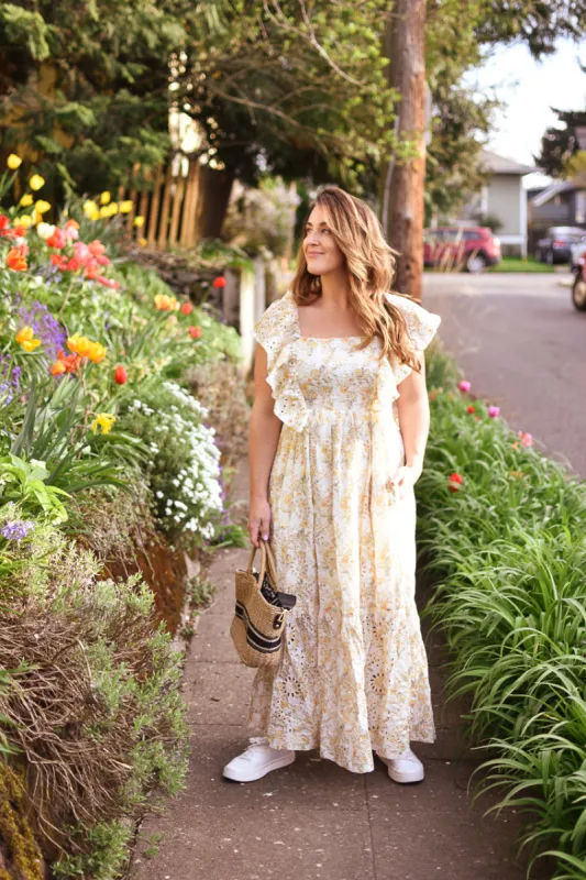 Opposites Yellow Floral Eyelet Midi Dress - FINAL SALE sold by Confête