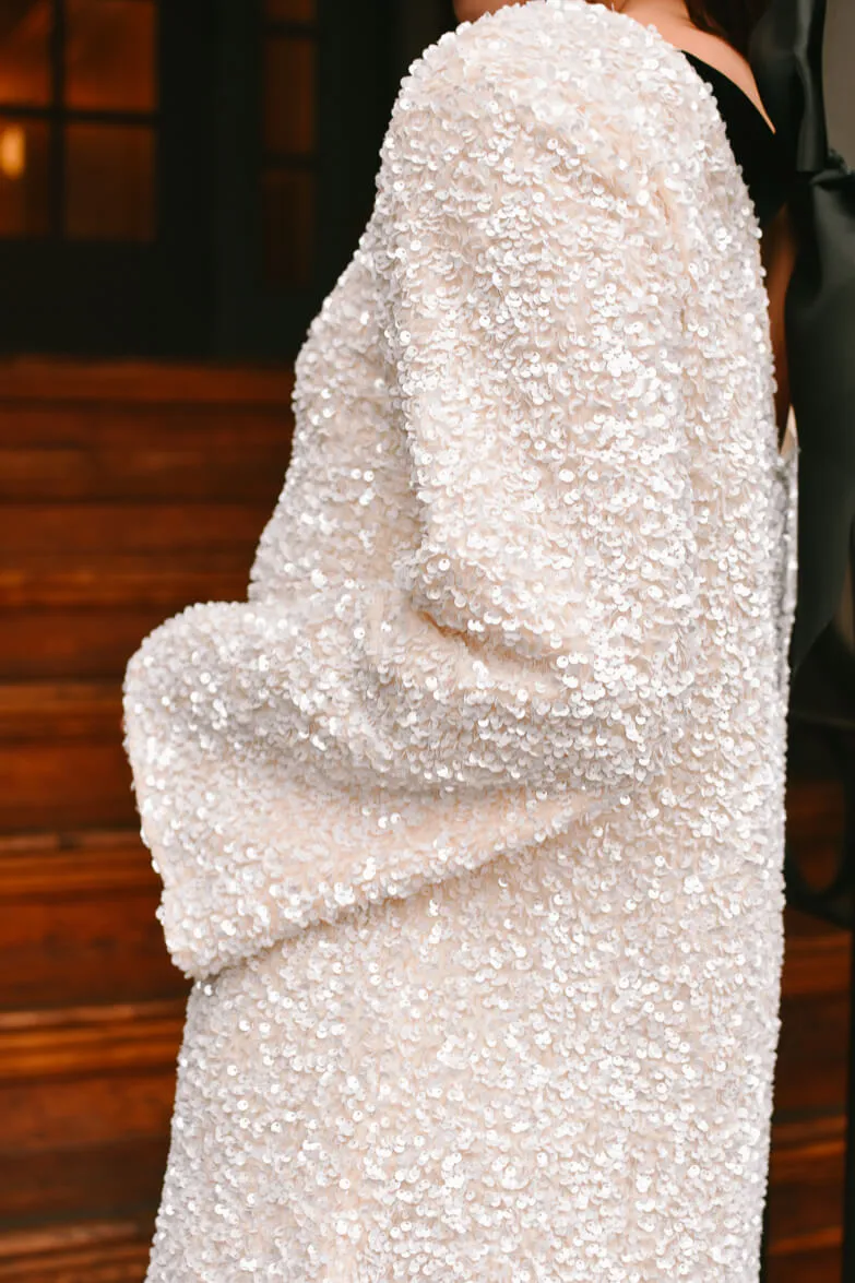 Irina White Sequin Mini Dress with Black Bow sold by Confête product image thumbnail 3