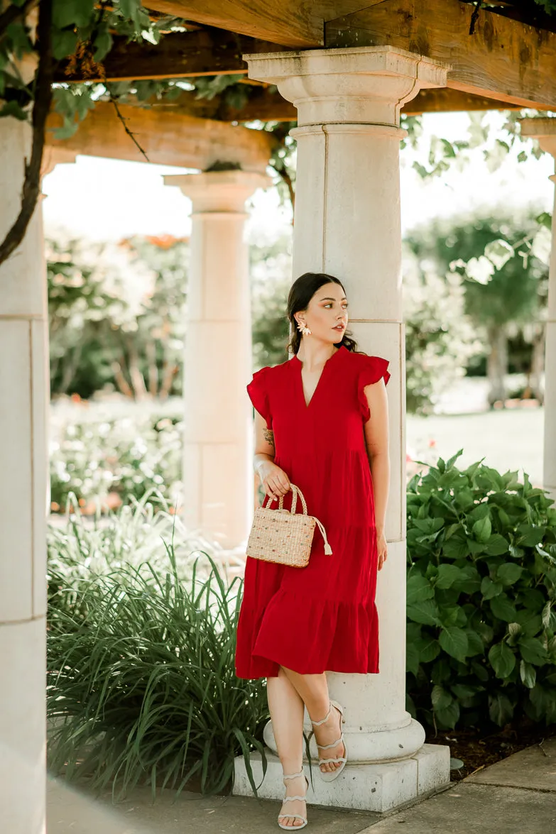 Erika Red Flutter Sleeve Midi Dress - FINAL SALE sold by Confête