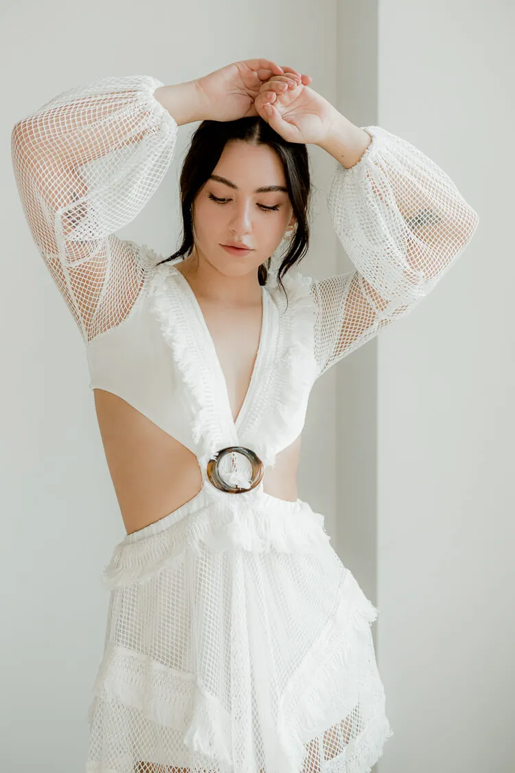 St. Tropez White Crochet Mini Dress sold by Confête